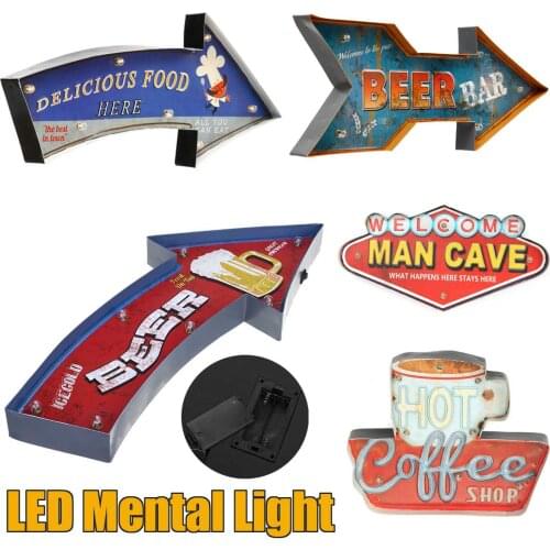 5 Style Vintage Neon Sign Painting 7 Lights Beer Arrow-style Wall Decoration LED Mental Lamp Bar Game Room Wall Hangings Decor