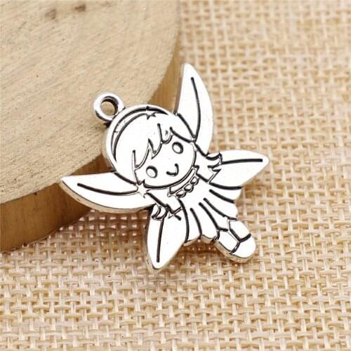 Free shipping 17pcs 25x28mm antique silver Elf little girl charms diy retro jewelry fit Earring keychain hair card pendant