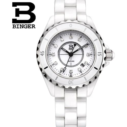 Genuine Luxury BINGER Women ceramic watch fashion ladies rhinestone diamond waterproof quartz dress table BBPS