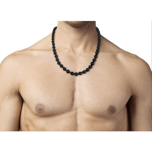 Long Necklace 8MM Black onyx necklace Mens necklace30 inches knotted natural stone pray yoga Mala beads