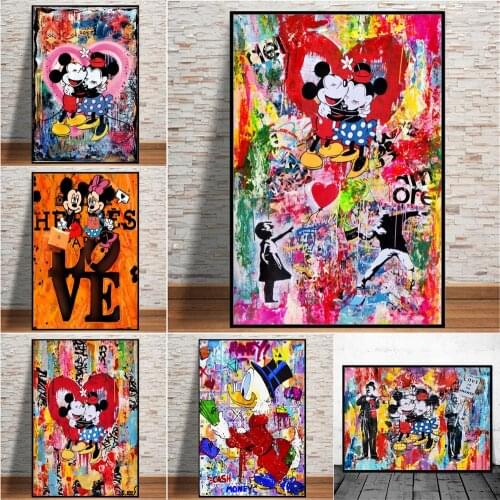 Graffiti Banksy Mickey And Minnie Mouse Abstract Disney Street Art Painting Poster And Prints Wall Picture For Living Room Decor