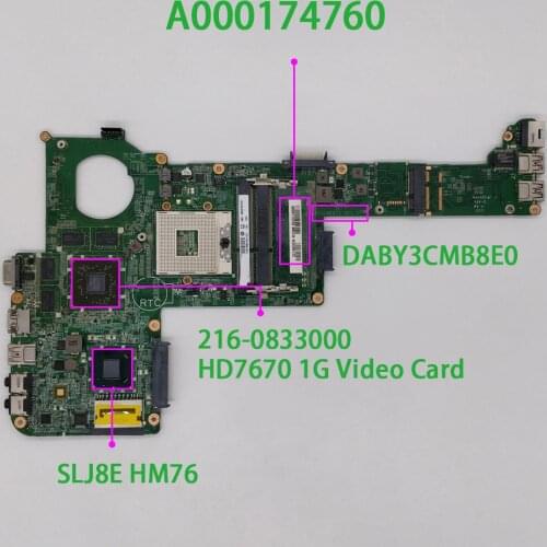 A000174760 DABY3CMB8E0 w HD7670 1G GPU for Toshiba C800 C840 C845 M840 L800 L840 Notebook PC Laptop Motherboard Mainboard