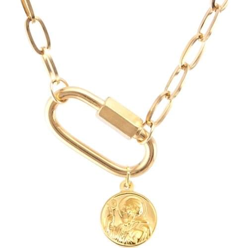 Stainless Steel Saint Benedict Medal Necklace For Women Gold/Silver Color Metal San Benito Coin Spiral Buckle Choker Collier