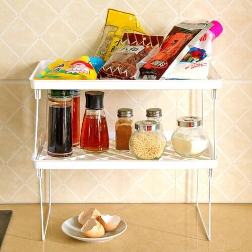 Kitchen Storage Rack Folding Shelf Stackable Holder Bathroom Cabinet Organizer