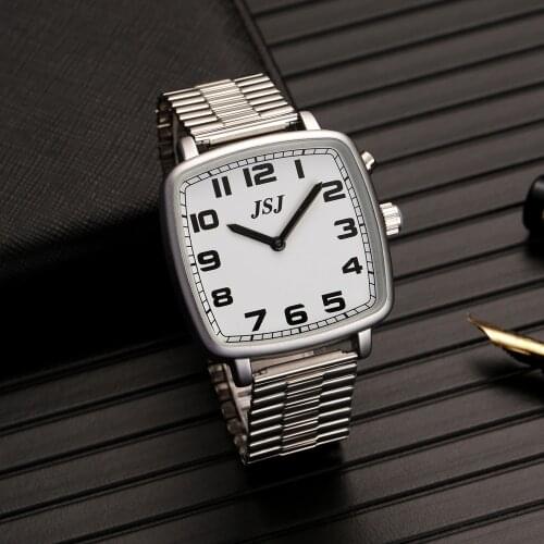 Square English Talking Watch with Alarm,Talking Date and Time,White Dial,Expansion Band TESW-1703