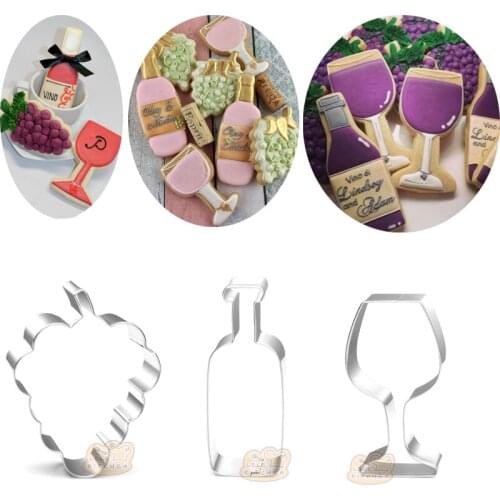 3pcs Grape Wine Bottle Glasses Metal Cookie Cutter Fondant Cake Decor Tools Biscuit Mould Party Shop Bakery Mold Stainless Steel