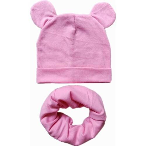 Cute Ears Children Hats Autumn Winter Crochet Baby Hat Scarf Set Girls Boys Cotton Beanies Cap Toddler Kids Hat Scarf Collar Set