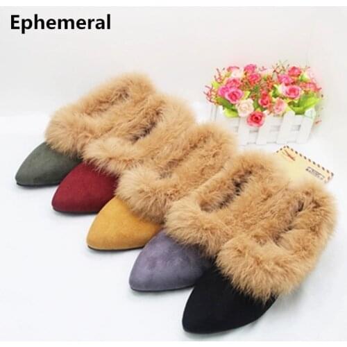 Feminino Plush Pointed Toe Mocassim Plus Size 44 34 TPR Flats For Winter Low Top Loafers Green Flock Breathable Pregnant Women