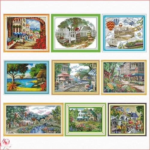 Ideal Life Scenery Series Cross Stitch Kit DIY Landscape Pattern 14CT 11CT Embroidery Set Needlework Home Decoration Painting