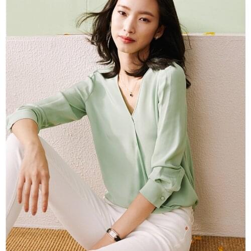 Sky blue chiffon silk office blouse womens shirts and blouses 2019 elegant sexy boho long sleeve plus size palace slim