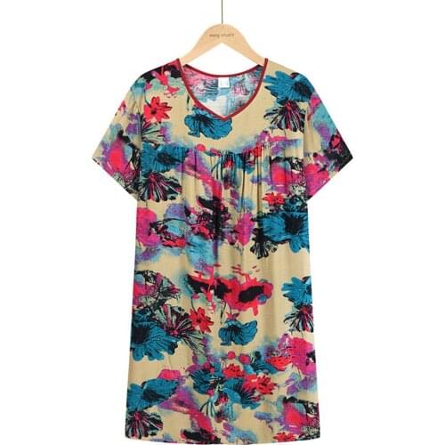 Fdfklak Mom Nightgowns Women Floral Printed Loose Summer Sleepshirts Short Sleeve Casual Sleepwear Nightwear Comfortable