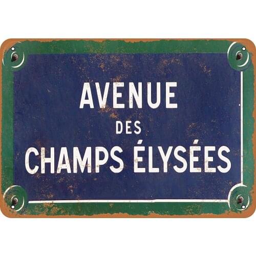 Avenue des Champs Elysees New Metal Tin Sign Retro Vintage Aluminum Sign for Home Coffee Wall Decor Bar Pub