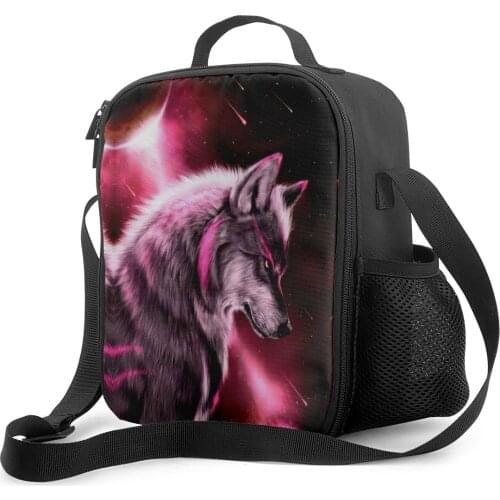 Ohmelody Unique Boys Lunch Bags Box for School 3D Animal Wolves Food Storage Picnic Hiking Unisex Black Cooler Insualted Bag