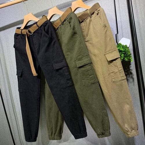 Autumn Korean Style Woman Overalls Loose Bf Casual Cargo Pants Ladies Beam Jogger Pants Girls Black Sports Pants Women Trousers