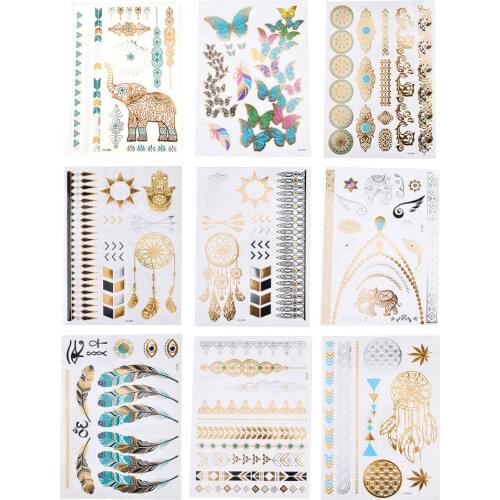 Sexy Sun Moon Star Temporary Tattoo Women Party Body Arm Art Fake Flash Tatoos Metallic Tattoo Stickers Girl Bracelet Wrist