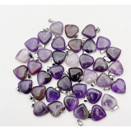 Fashion Amethysts natural stone heart pendant Necklace for jewelry making 16MM Charm Accessories 36PCS wholesale