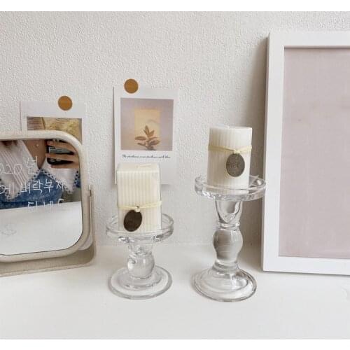 Clear Glass Candle Holder Pillar Taper Tealight Candlesticks for Dinner Table Wedding Party Home Decor