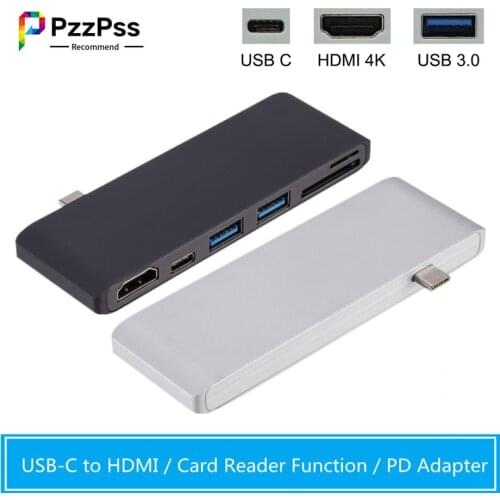 PzzPss USB 3.1 Type-C Hub To HDMI Adapter 4K Thunderbolt 3 USB C Hub with Hub 3.0 TF SD Reader Slot PD for MacBook Pro/Air Mate