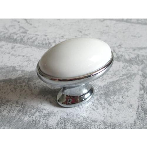 Dresser Knob Drawer Knobs Pulls Handles Ceramic Kitchen Cabinet Knobs Oval White Silver Furniture Decorative Knobs Pull Handle