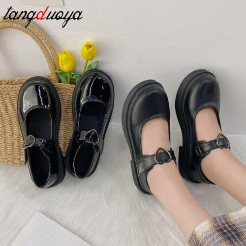 Student Shoes College Girl Lolita Mary Jane shoes Women Creepers Cosplay Jk Heart-Shaped Japanese School Girl Loafers Vintage