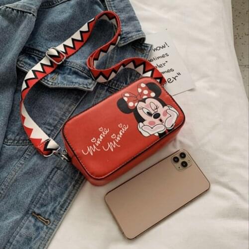 Disney Mickey Mouse Small Square Bag Childrens Minnie Red Wide Shoulder Strap One Shoulder Messenger Mobile Phone Bag Girls