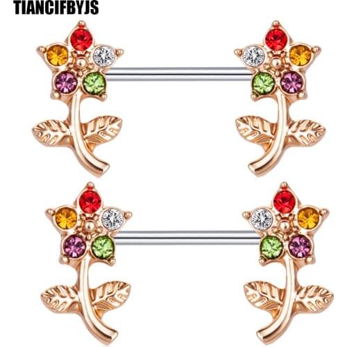 TIANCIFBYJS Nipple Piercing Cartilage Wholesale Body Jewelry Stainless Steel Doulbe Flower Nipple Shield Rings for Women Girls