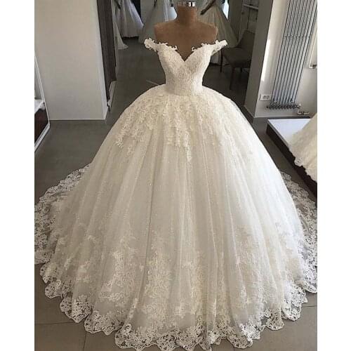 HL Vintage Robe De Mariee Off the Shoulder Sweetheart Appliqued Lace Beaded Pearls Ball Gown Bling Bling Wedding Dresses