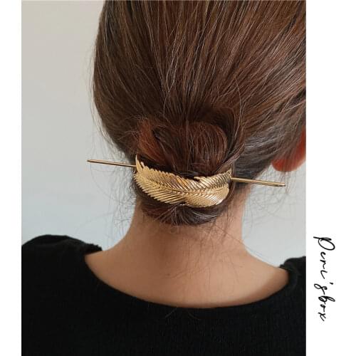 PerisBox Vintage Engraved Feather Hairpins Bohemian Pearl Hollow Hair Chopsticks Statement Glossy Round Top Hair Accessories