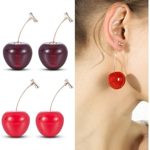 Cherry Design Earring Summer Style Berry Cherry Design Earrings Cute Long Drop For Women Girls Creative Korean Fashion Jewelry