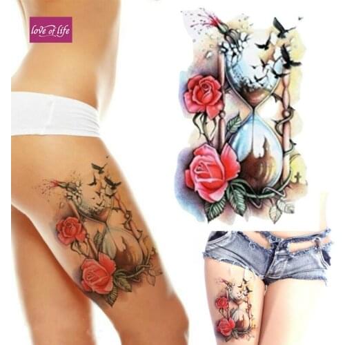 HOURGLASS TEMPORARY TATTOO - ROSES, CROWS, WOMENS, GIRLS, KIDS, FAKE, WATERPROOF