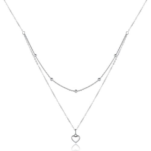 High Quality Classic Minimalist Women Fashionable Jewelry Necklace Small Silver Double Layer Heart Shaped Pendant Necklace Gift