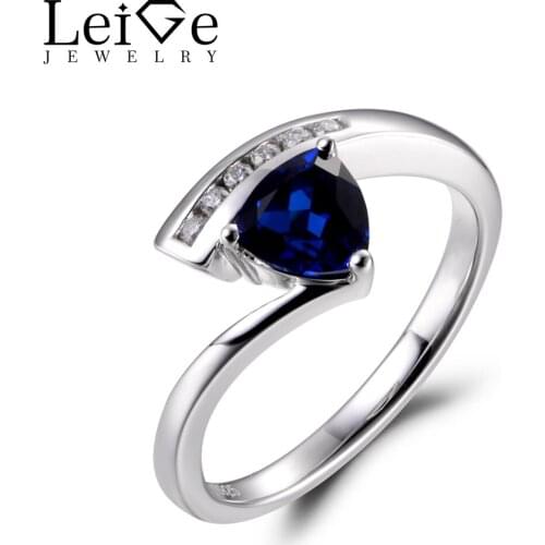 LeiGe Jewelry Sapphire Proposal Rings September Birthstone Ring Trillion Cut Blue Gemstone Ring 925 Sterling Silver Vintage Ring