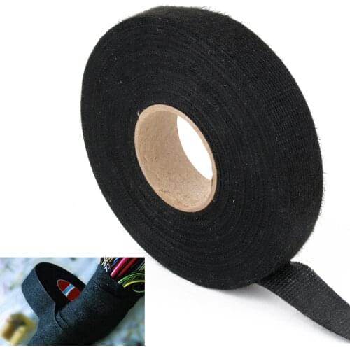 1 Roll Black Cloth Fabric Tape 19mm x 25m Wiring Hardness Adhesive Tapes Cable Protection Accessories for Looms Cars Auto