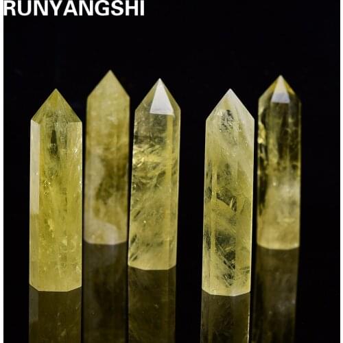 1PC 8-9cm Natural Crystal Citrine Hexagonal Column Crystal Point Mineral Ornament Healing Wand Home Decor DIY Gift Decoration
