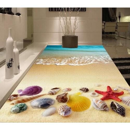 3d flooring Beach shells and starfish waves 3D bathroom floor painting pvc floor wallpaper 3d floor painting wallpaper