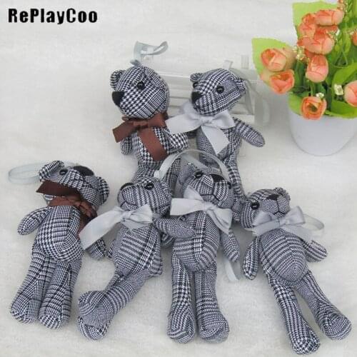 50PCS/LOT Mini Teddy Bear Stuffed Plush Toys Small Bear Stuffed Toys 14cm Black white Checkered bear with bow tie gift HMR041