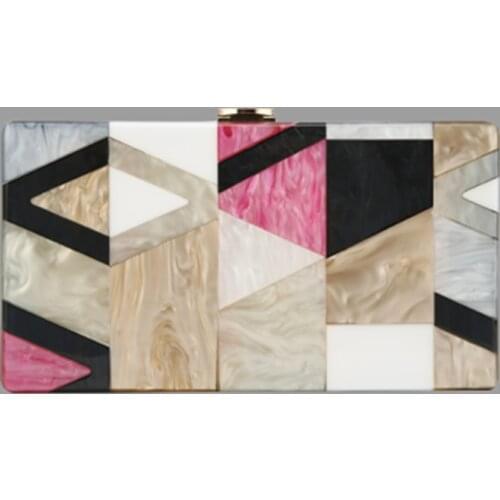 Contrast Color Acrylic Box Bags Hard Surface Women Elegant Shoulder Bags Rectangle Clutches Wedding Fashion Party Purse Wallet