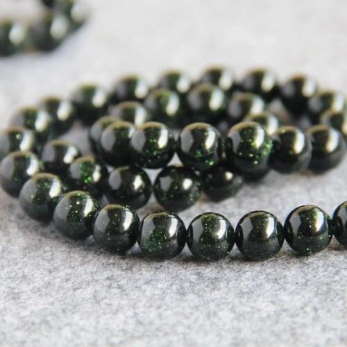 Accessory Crafts For Necklace Bracelet 10mm DIY Green Gold Sand Stone Beads Round DIY Beads 15inch Women Jewelry Making Fitting
