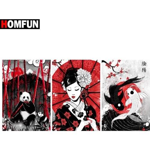 HOMFUN Full Square/Round Drill 5D DIY Diamond Painting "Beauty panda fish" Embroidery Cross Stitch 5D Home Decor Gift A07949