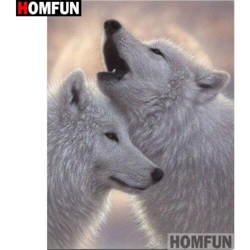 HOMFUN Diamond Painting Cross Stitch Diamond Animal wolf Diamond Embroidery Rhinestone Picture 5D DIY Home Decor A17787