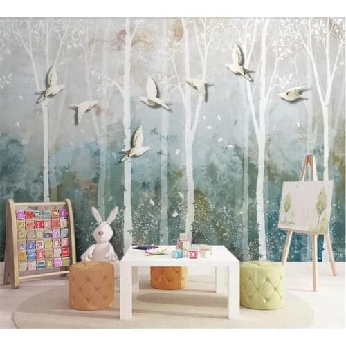 Beibehang Custom photo wallpaper 3d Nordic woods flying birds background wall decoration painting abstract forest tree wallpaper