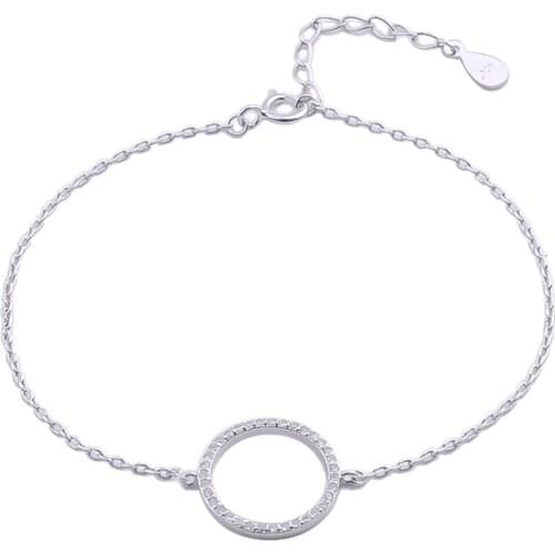 Pekurr 100% 925 Sterling Silver Zircon Big Circle Round Wrist Bracelet For Women Geometric Chains Girl Charms Fine Jewelry Gift