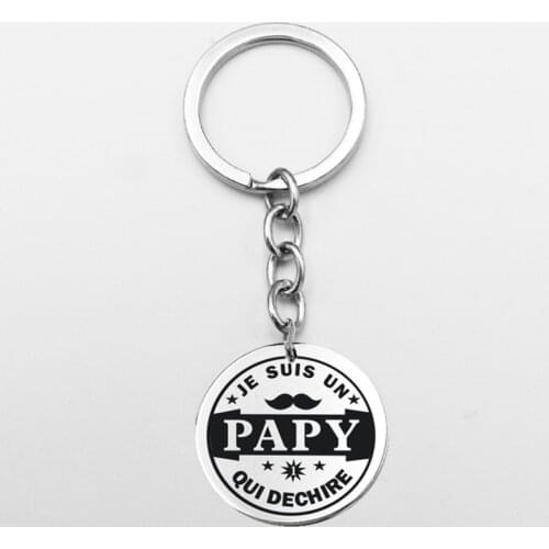 Super Papy Stainless Steel Long Key Chains Holder Round Shape Silver Color Grandpa Gifts Jewelry Konminry