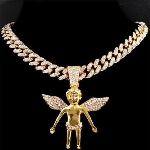 Iced Out Miami Cuban Link Chain God Pendant Necklace Pave Cubic Zircon MenS Gold Color Charms Necklace Hip Hop Jewelry