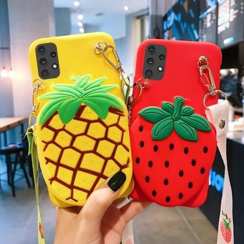 3D Cute fruit bag Zipper Wallet Phone Case For Samsung A32 A52 A72 A12 M62 S21 S20 Ultra a32 a12 a52 a72 s20 fe Soft TPU Cover