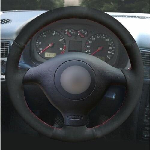 For Volkswagen VW Golf 4 1998-2004 Passat B5 1996-2005 Polo 2002 Seat Leon Black Suede Car Steering Wheel Cover