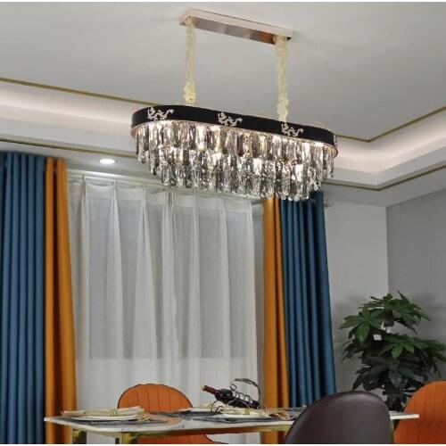 Newly designed Black Crystal Chandeliers Deluxe Hotel Decorative Lamp Rectangular Restaurant Island Lighting