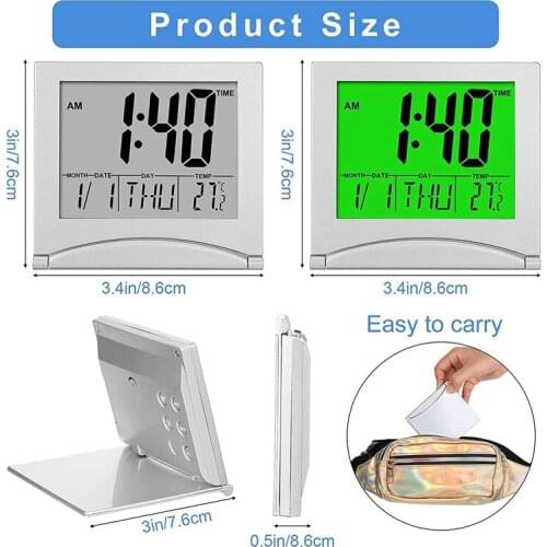 Digital Travel Alarm Clock Travel Alarm Clock with Backlight Foldable Calendar and Temperature and Timer LCD Clock
