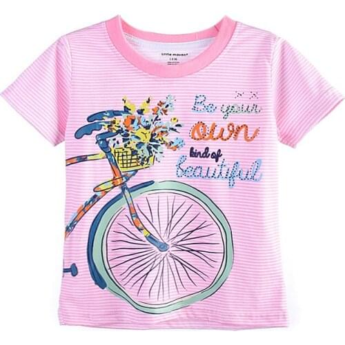 Baby Girls T-shirt Printed Bike Striped T-shirt For Girl Summer Baby Kids Short Sleeve Top Tees Girls Wear Childrens Clothing