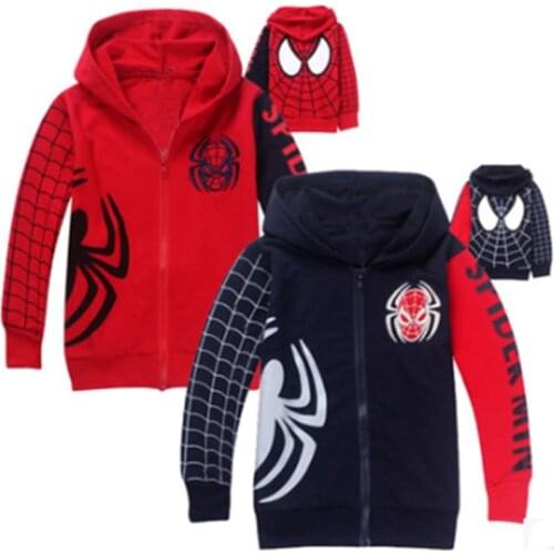 Disney Spider-man Cartoon Boy Cotton Sweatshirt Spring Cartoon Hoods Zipper Jacket Kids Hoodie Long Sleeve Sweater Outerwear
